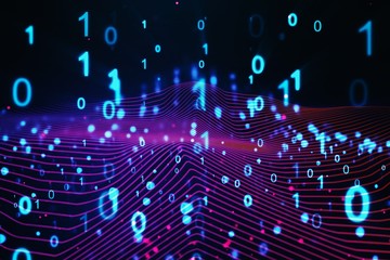 Poster - Binary computer code on blue background. 01 numbers pattern. Data and technology texture. 3D Rendering