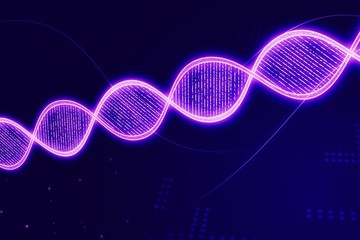 Aufkleber - Glowing DNA symbol on blue background, closeup. 3D Rendering