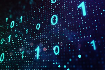 Poster - Binary code on blue background. 01 numbers pattern. Data and technology texture. 3D Rendering