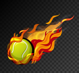 Tennis ball with flame on black background