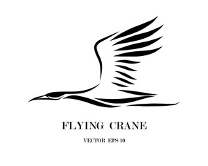 Wall Mural - Line art vector logo of crane that is flying.