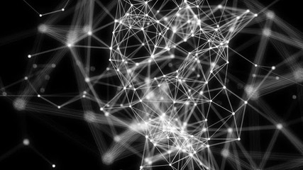 Poster - Close up abstract white plexus structure in motion around at black background. 3d. Slow motion and shallow depth field