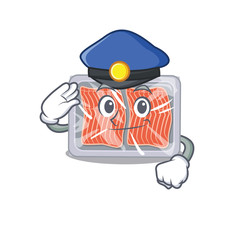 Sticker - Police officer mascot design of frozen salmon wearing a hat