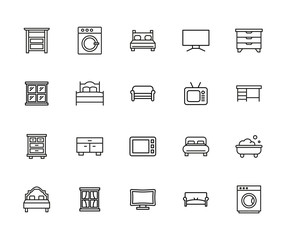 Poster - interior line icons set.