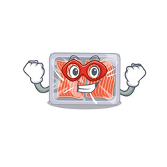 Sticker - A cartoon character of frozen salmon performed as a Super hero