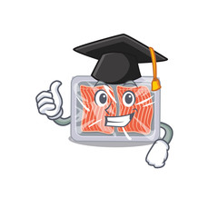 Sticker - Happy face of frozen salmon in black graduation hat for the ceremony