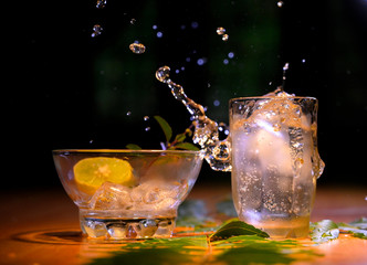 Wall Mural - drink, glass, cocktail, ice, alcohol, beverage, splash, cold, bar, cola, liquid, juice, soda, fruit, fresh, isolated, party, whisky, cool, tea, refreshment, food, lemon, vodka, lim