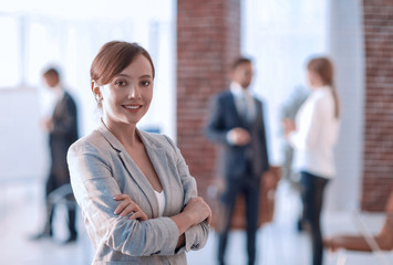 Sticker - portrait of confident business woman on the background of the of