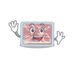 Canvas Print - A charismatic frozen smoked bacon mascot design style smiling and waving hand