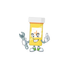 Canvas Print - A mechanic medicine bottle mascot character fix a broken machine