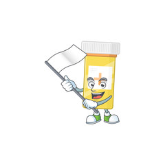 Wall Mural - Cute cartoon character of medicine bottle holding white flag