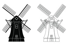 Silhouette Of Traditional Windmill Vector Illustration