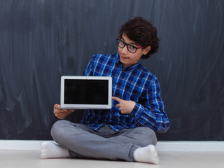 Wall Mural - Arab teenager using laptop to work on homework  at home