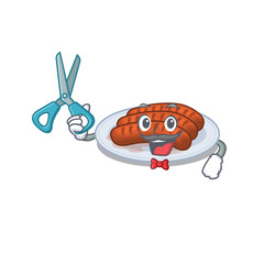 Sticker - Sporty grilled sausage cartoon character design with barber