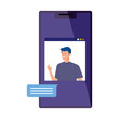 © Gstudio - man in video conference in smartphone vector illustration design