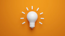 Light Bulb Idea Concept Top View On Orenge Background. 3D Rendering