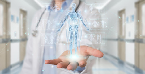 Leinwandbilder - Radiologist using digital x-ray human body holographic scan projection 3D rendering