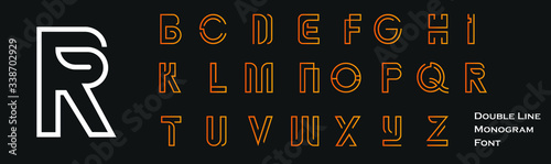 Cuadros en Lienzo Double line monogram alphabet and technology font