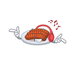 Sticker - Grilled sausage Cartoon design concept listening music