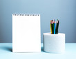 Notepad for writing on a paper background. Business design. Top theme 2020.