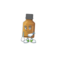 Poster - Syrup cure bottle with waiting gesture cartoon mascot design concept