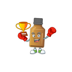 Sticker - Proudly face of boxing winner syrup cure bottle presented in cartoon character design