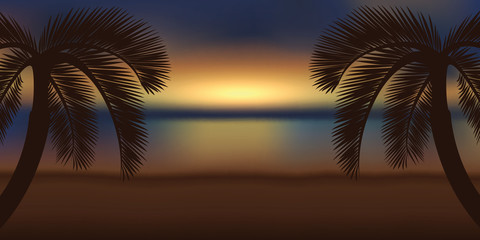 Sticker - magic sunset on the beach with palm tree vector illustration EPS10