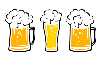 Sticker - set of yellow beer mug with bubbles