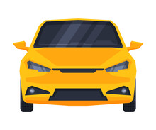Front View Of Yellow Car, Urban City Vehicle Flat Vector Illustration