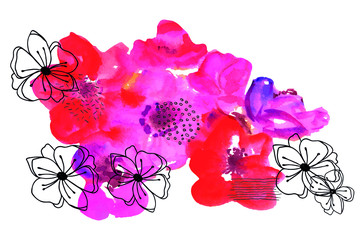 Poster - Creative artistic floral vector background with flowers and hand painted textures. Modern graphic design for banner, poster, postcard, cover, invitation, placard, brochure or a web header.

