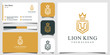 © gemilang - lion, shield, crown, logo design with line art style . logo design and business card