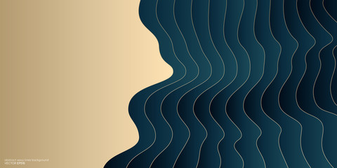 Wall Mural - Abstract vector luxury background gold and dark teal blue green colors by curve lines wave pattern overlay.