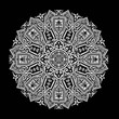Mandala Design Vintage Elegant Vector Illustration, Round Ornament Pattern White Mandala on Black Background