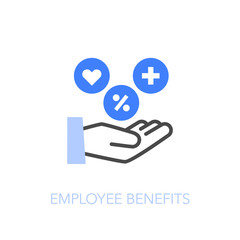 Poster - Employee benefits symbol with a human hand and some common benefits. Easy to use for your website or presentation.