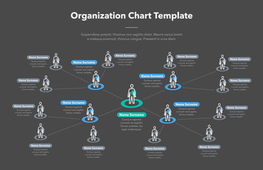 Poster - Modern simple company organization hierarchy schema template with place for your content - dark version. Easy to use for your website or presentation.