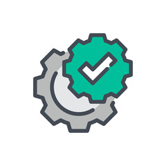 Poster - Gear with Check Mark color line icon. Maintenance Service with Tick vector outline colorful sign.