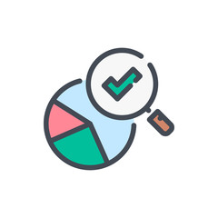 Wall Mural - Statistics search color line icon. Chart research with checkmark vector outline colorful sign.