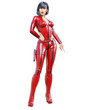 © vladnikon - Tall woman in leather red bodysuit.