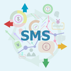 Poster - Text Sms. Web design concept. Set of line icons and word typography on background