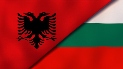 The flags of Albania and Bulgaria. News, reportage, business background. 3d illustration