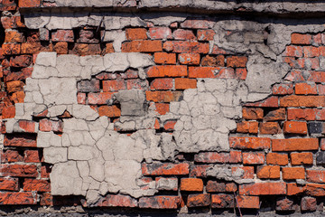 Abandoned brick building in a ruined state