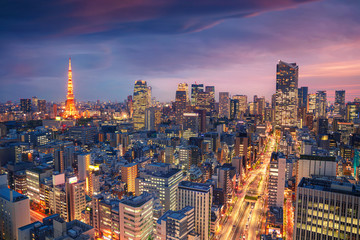 Sticker - Tokyo, Japan. Aerial cityscape image of Tokyo, Japan during sunset.