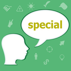 Poster - Text Special on digital background. Education concept . Head with speech bubble