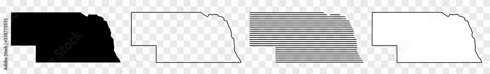 Nebraska Map Black | State Border | United States | US America | Transparent Isolated | Variations - obrazy, fototapety, plakaty 