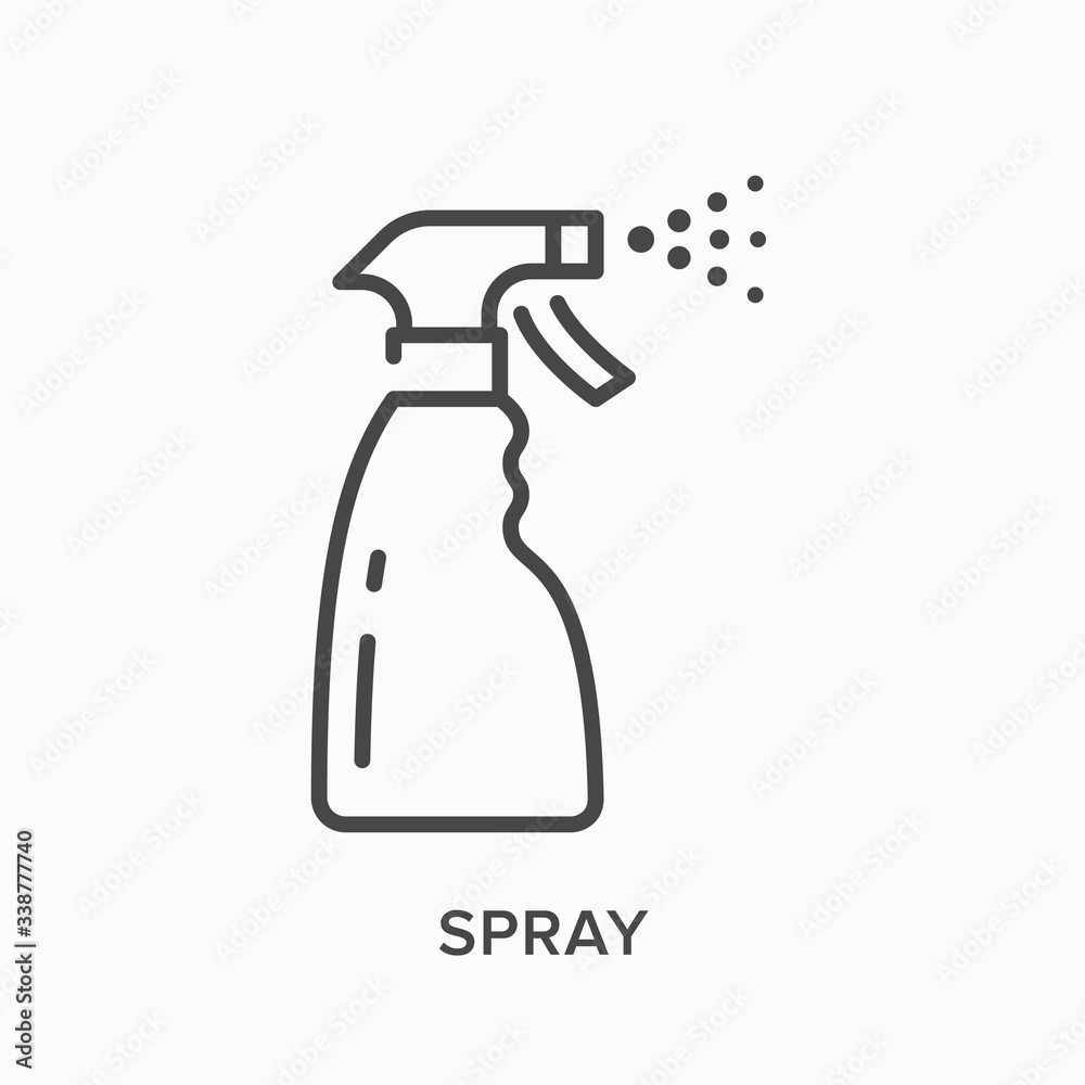 Spray bottle icon. Vector outline illustration of sprayer disinfection, Alcohol cleaner pictogram - obrazy, fototapety, plakaty 