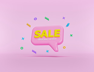 Poster - Sale banner design with colorful shapes. minimal style. 3d rendering