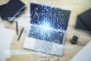 creative concept of code skull illustration on modern laptop background. hacking and phishing concep
