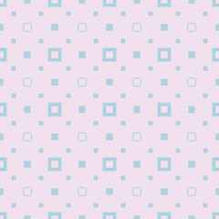 Vector minimalist geometric seamless pattern with small squares, dots. Subtle background in pastel colors, light turquoise and lilac. Simple abstract minimal texture. Funky repeat design for decora