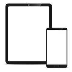 Wall Mural - Mobile Mock up set of Tablet and Smartphone realistic style mockup device set icons for user interface applications and responsive mobile web design with a blank screen.