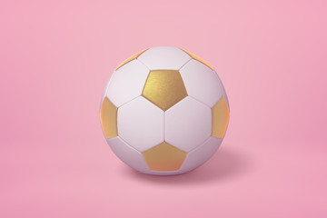 Wall Mural - 3d rendering of golden white football ball on pink background